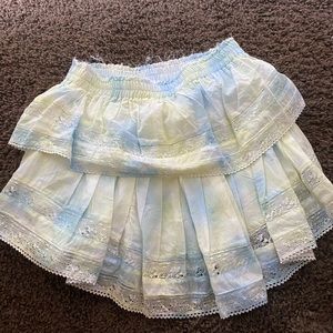 love shack fancy blue and yellow ruffle skirt